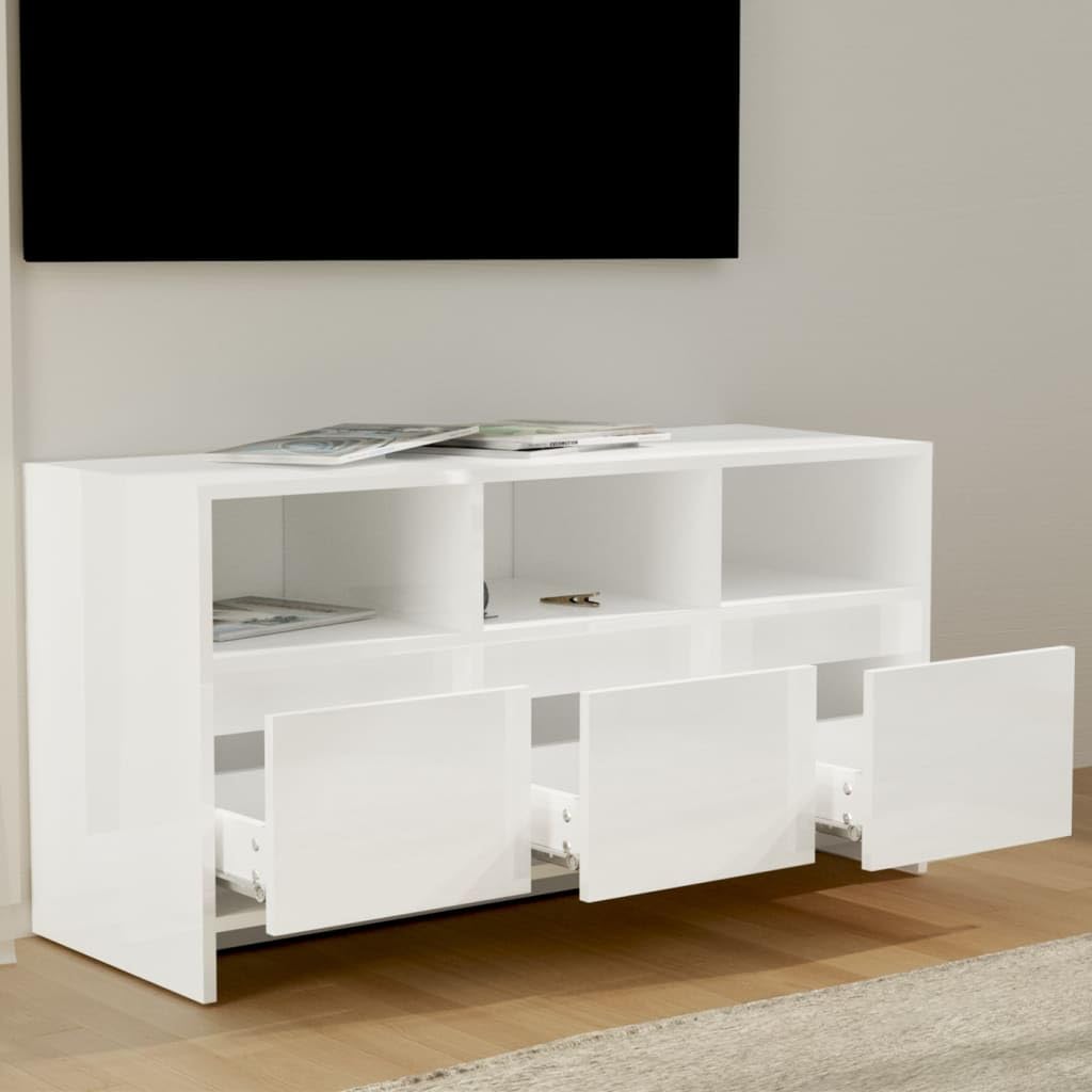 vidaXL TV Cabinet High Gloss White 40.2&quot;x14.8&quot;x20.7&quot; Engineered Wood