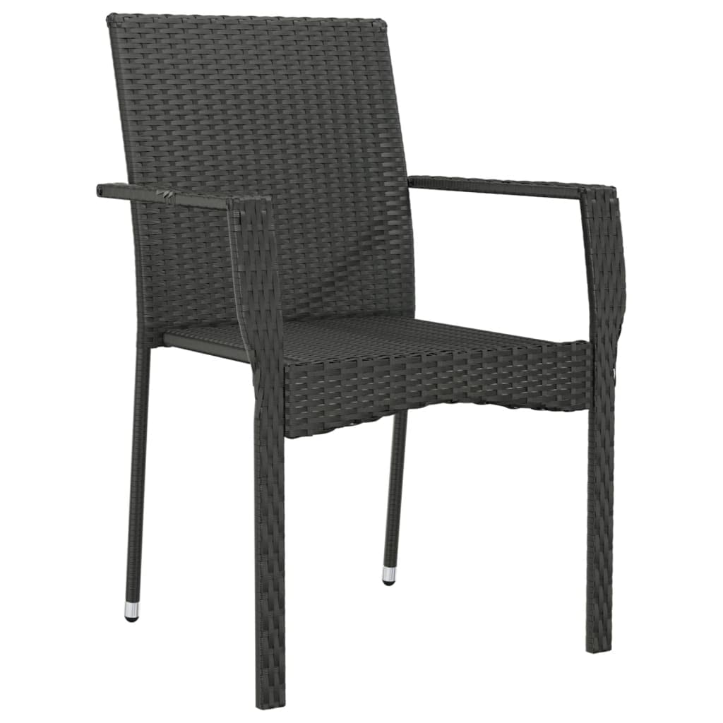 vidaXL Garden Patio Chairs with Cushions, Outdoor Seating - 2 pcs Set, Weather-Resistant Poly Rattan, Powder-Coated Steel Frame, Easy Assembly - Black with Cream White Cushions