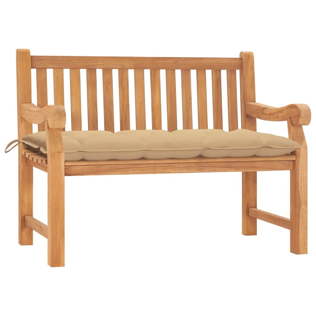 Vidaxl Solid Teak Wood Patio Bench With Cushion Garden Outdoor Porch Balcony Backyard Terrace Lounge Seating Wooden Furniture 47.2&quot;