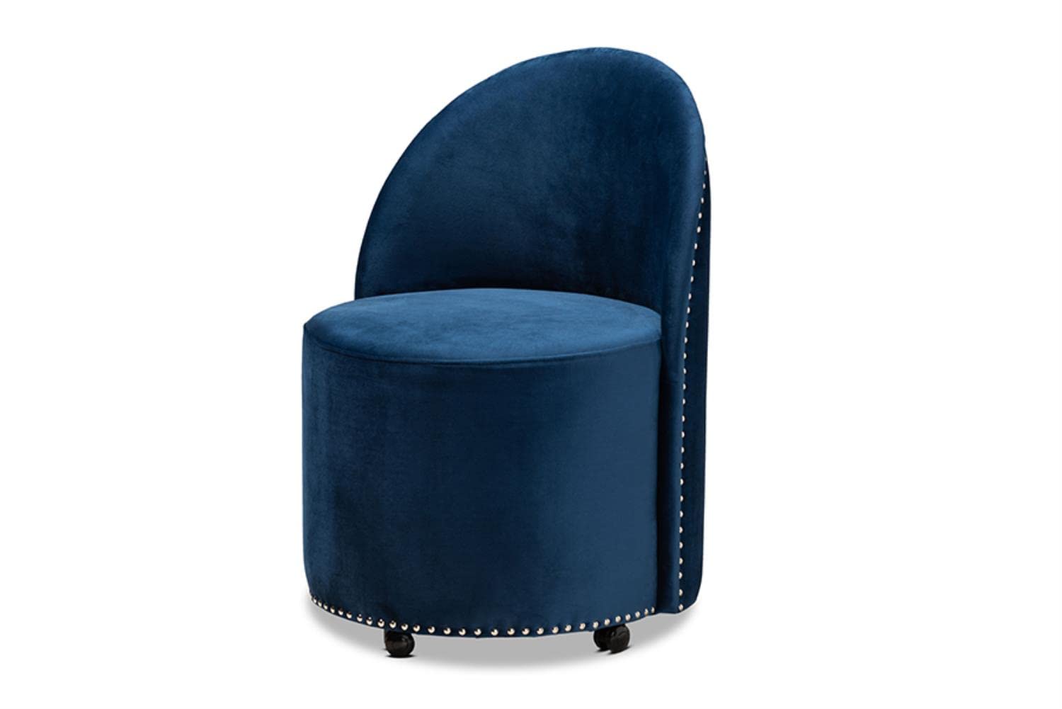 Baxton Studio Bethel Glam and Luxe Navy Blue Velvet Fabric Upholstered Rolling Accent Chair
