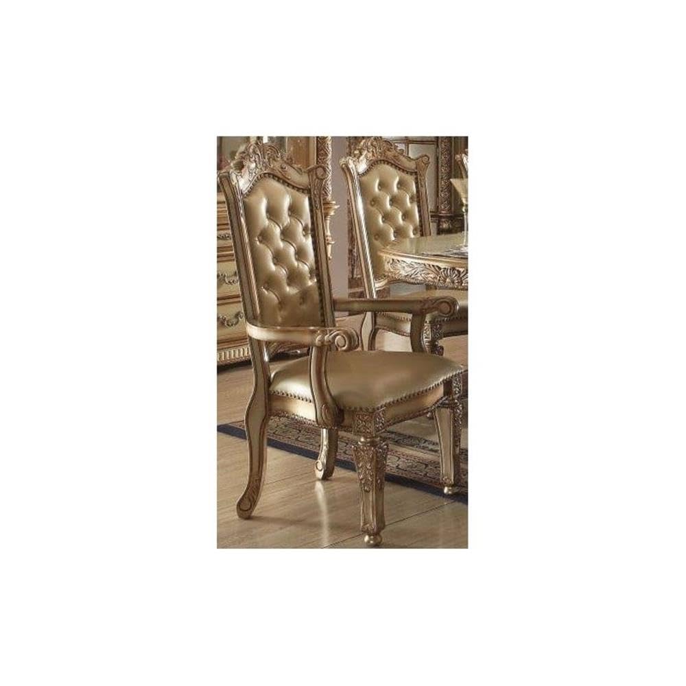Acme Vendome Dining Side Chair in Bone PU and Gold Patina (Set of 2)