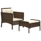 vidaXL Patio Lounge Set with Cushions, Brown Poly Rattan and Powder-Coated Steel, Includes 1 Chair and 1 Stool, Outdoor Garden Furniture