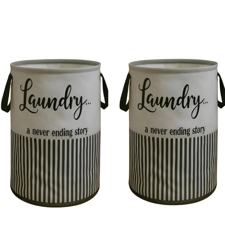 JoyeCrafts Set of 2 Foldable Laundry Baskets with Zipper Lid & Handles  Large Collapsible Clothes Storage Hamper for Home, Bed