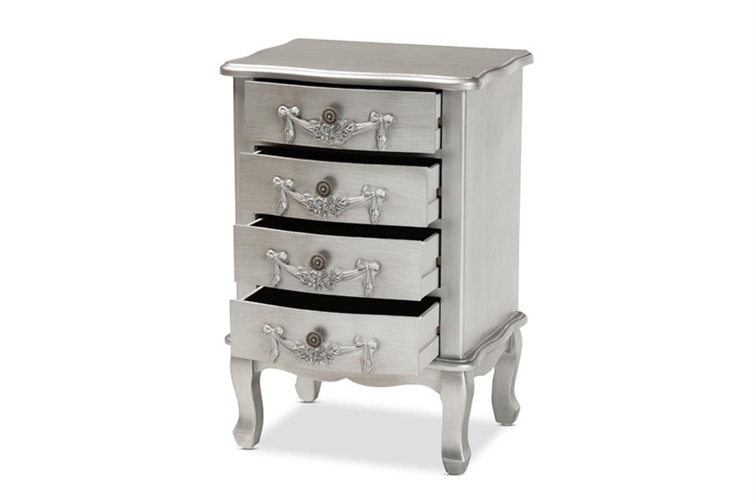 Baxton Studio Callen Brushed Silver Finished Wood 4-Drawer End Table