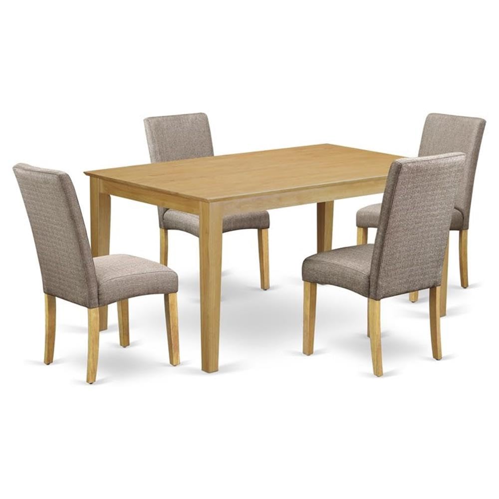 East West Furniture Cadr5-Oak-16 5 Piece Dining Room Furniture Set Includes A Rectangle Dining Table And 4 Dark Khaki Linen Fabric Upholstered Parson Chairs, 36X60 Inch, Oak