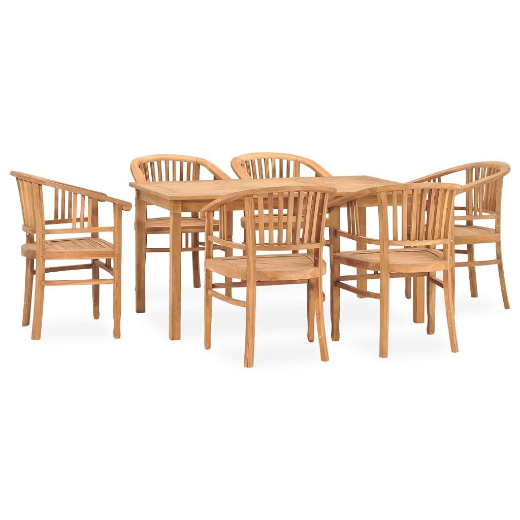 vidaXL 7-Piece Solid Teak Wood Patio Dining Set - Weather Resistant, Robust Construction, Easy Assembly, Brown