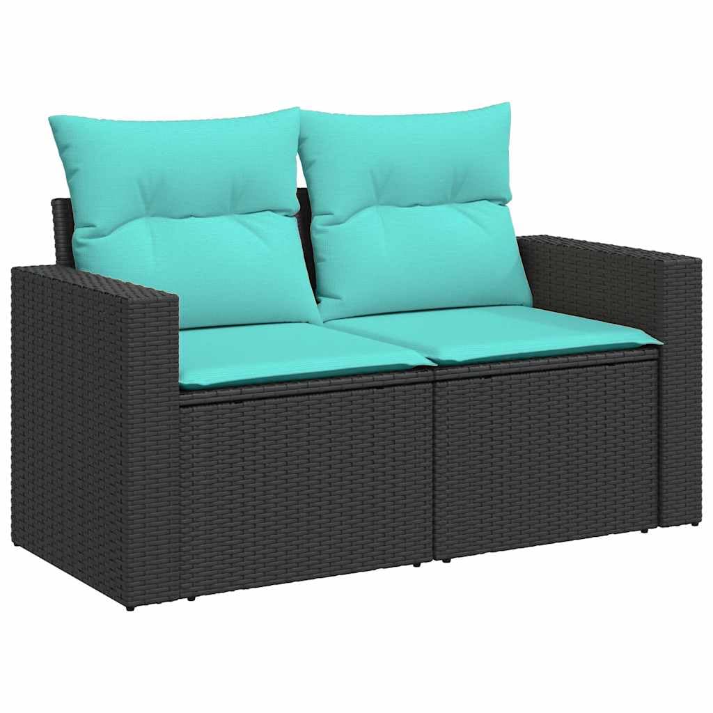 vidaXL 6 Piece Patio Sofa Set with Cushions - Black Poly Rattan/Steel Outdoor Furniture for Garden, Terrace or Deck - Weather-Resistant, UV-Resistant - Includes footstools, Storage, and Washable c...
