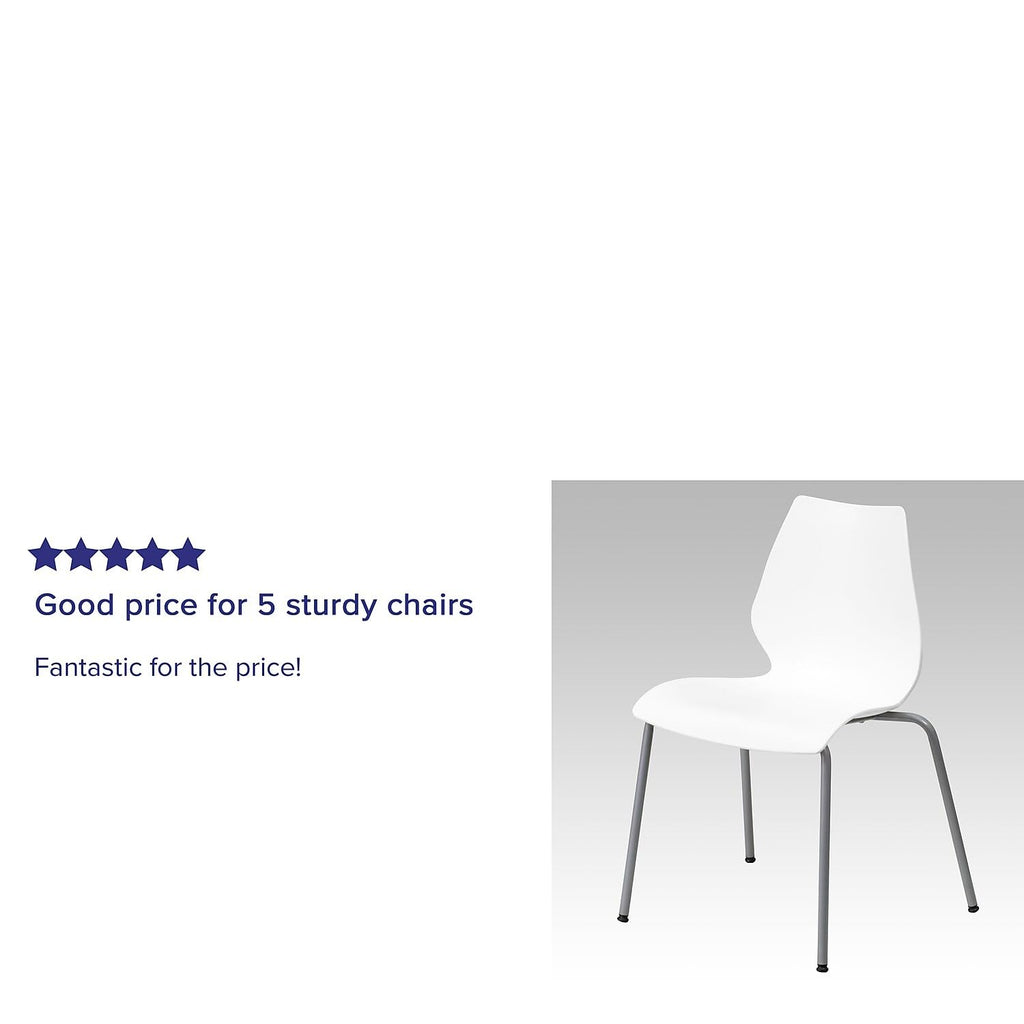 Flash Furniture 288WH Series Polypropylene Stackable Chair With Silver Frame, White