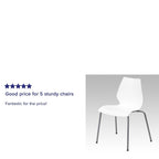 Flash Furniture 288WH Series Polypropylene Stackable Chair With Silver Frame, White
