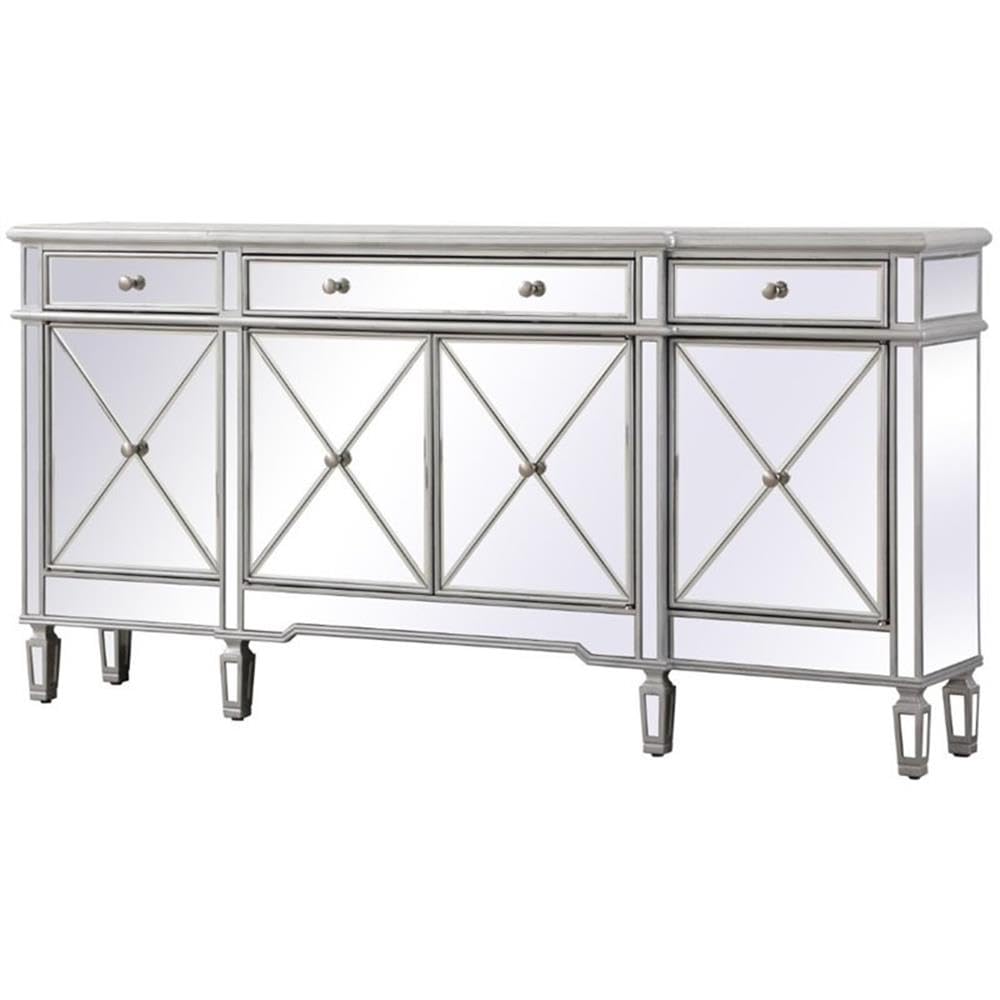 Elegant Decor Contempo 4 Door 72' Mirrored Sideboard In Antique Silver