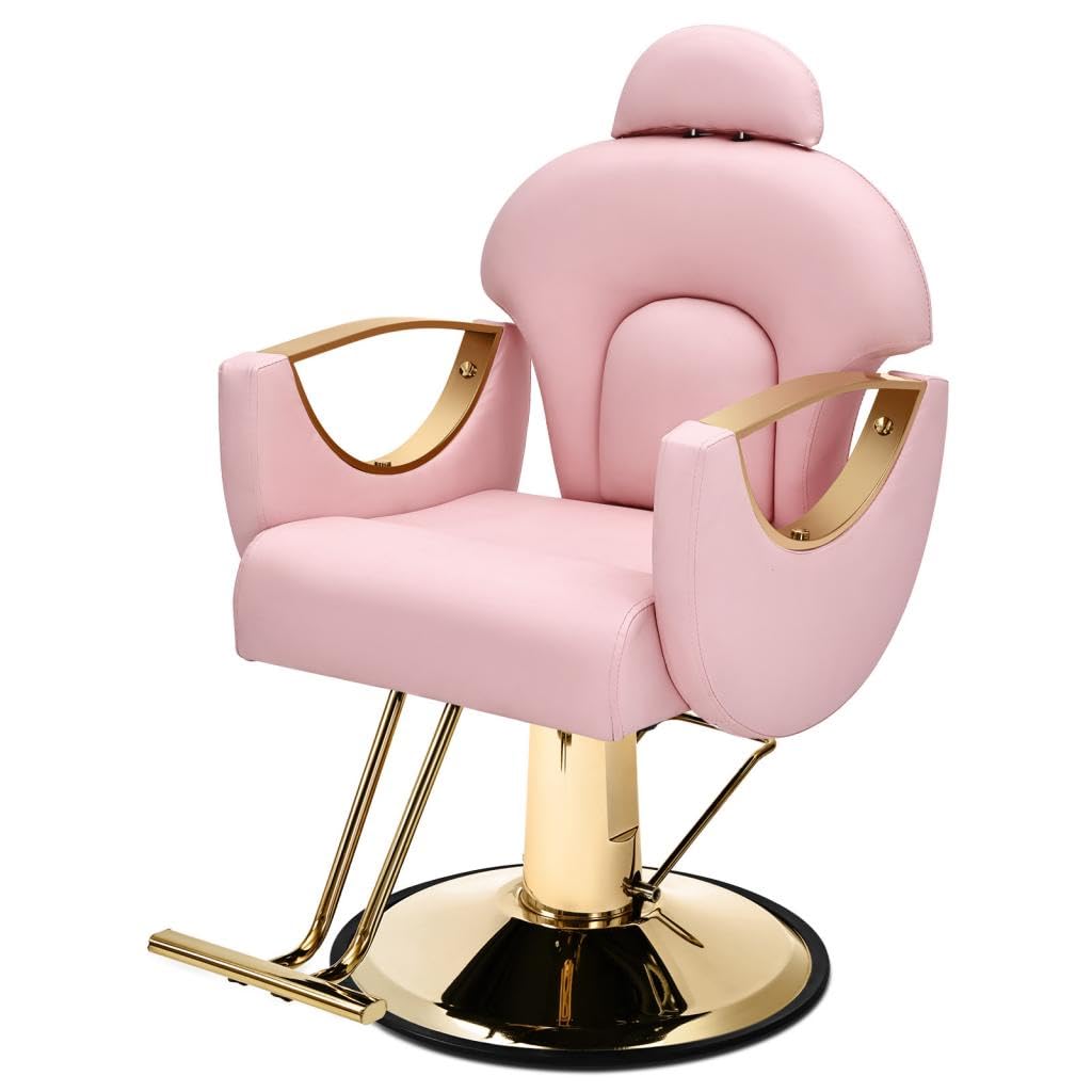Artist hand Pink Barber Salon Chair Reclining, Heavy Duty Hairdressing Styling Chair with Oversized Hydraulic Pump 360 Degree Sw