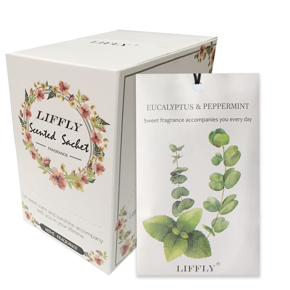 LIFFLY 14 Packs Eucalyptus Peppermint Scented Sachets fit Drawers and Closets