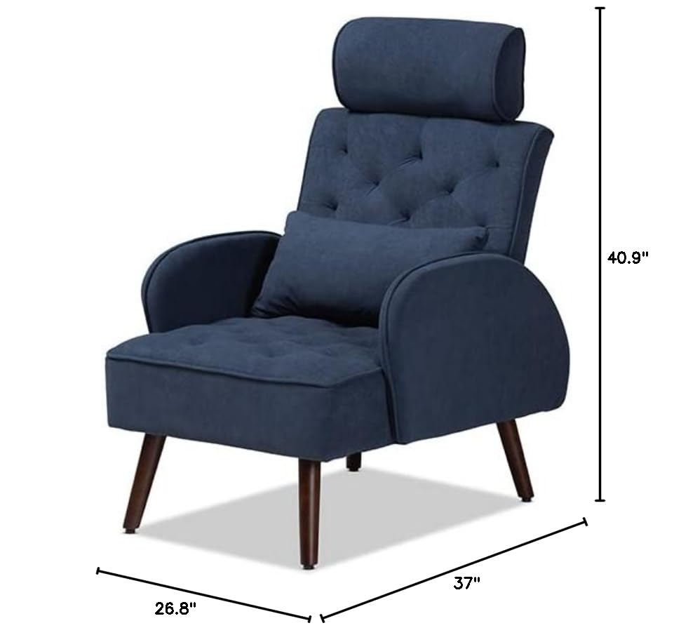 Baxton Studio Haldis Modern and Contemporary Navy Blue velvet Fabric Upholstered and Walnut Brown Finished Wood 2-Piece Lounge Chair and Ottoman Set