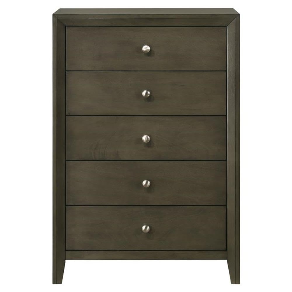 Acme Ilana 5-Drawer Bedroom Wooden Chest with Knob Drawer Handle in Gray