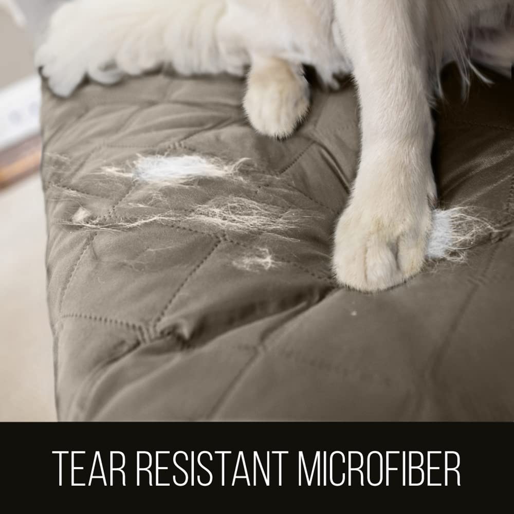 Sofa Shield Patented Couch Slip Cover, Large Cushion Protector, Reversible Stain And Dog Tear Resistant Slipcover, Quilted Microfiber 70” Seat, Washable Covers For Dogs Pets Kids, Latte Linen