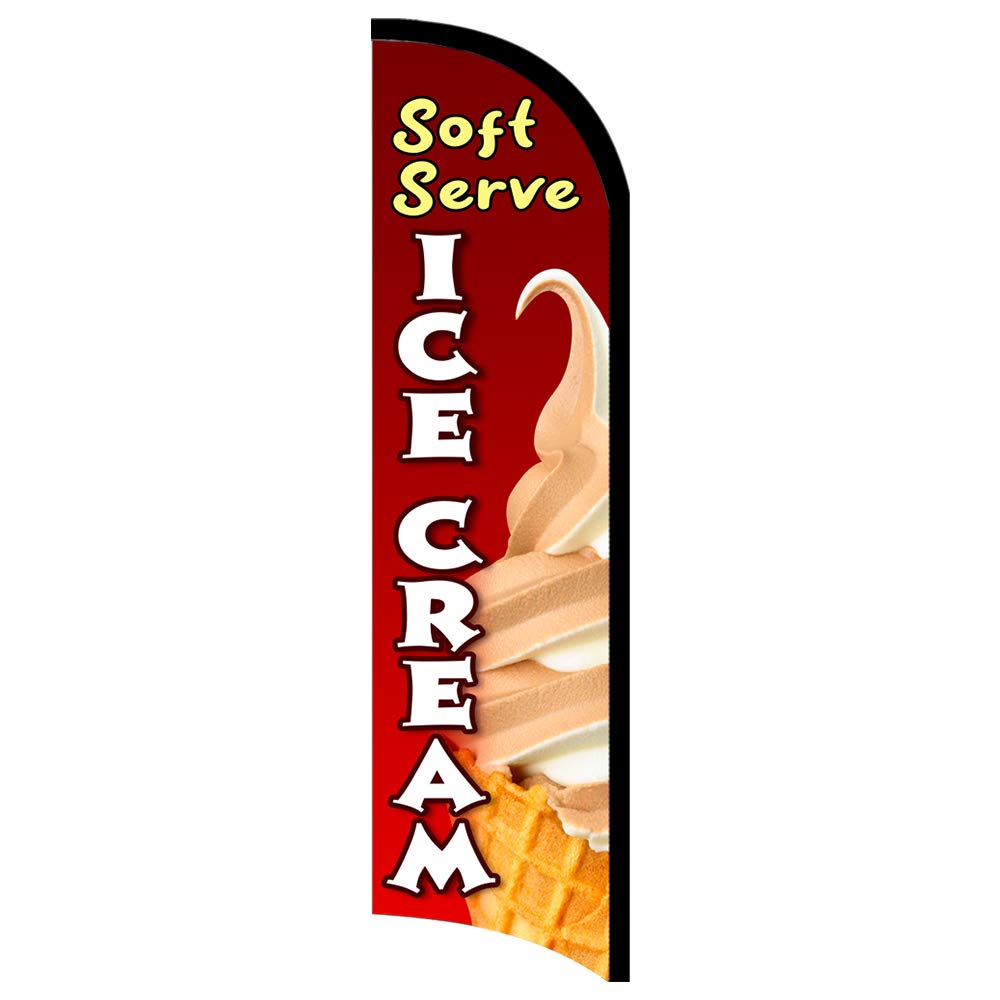 Soft Serve Ice Cream Premium Windless Feather Flag, Flag Only (11.5' Tall X 3' Wide) Made In The Usa