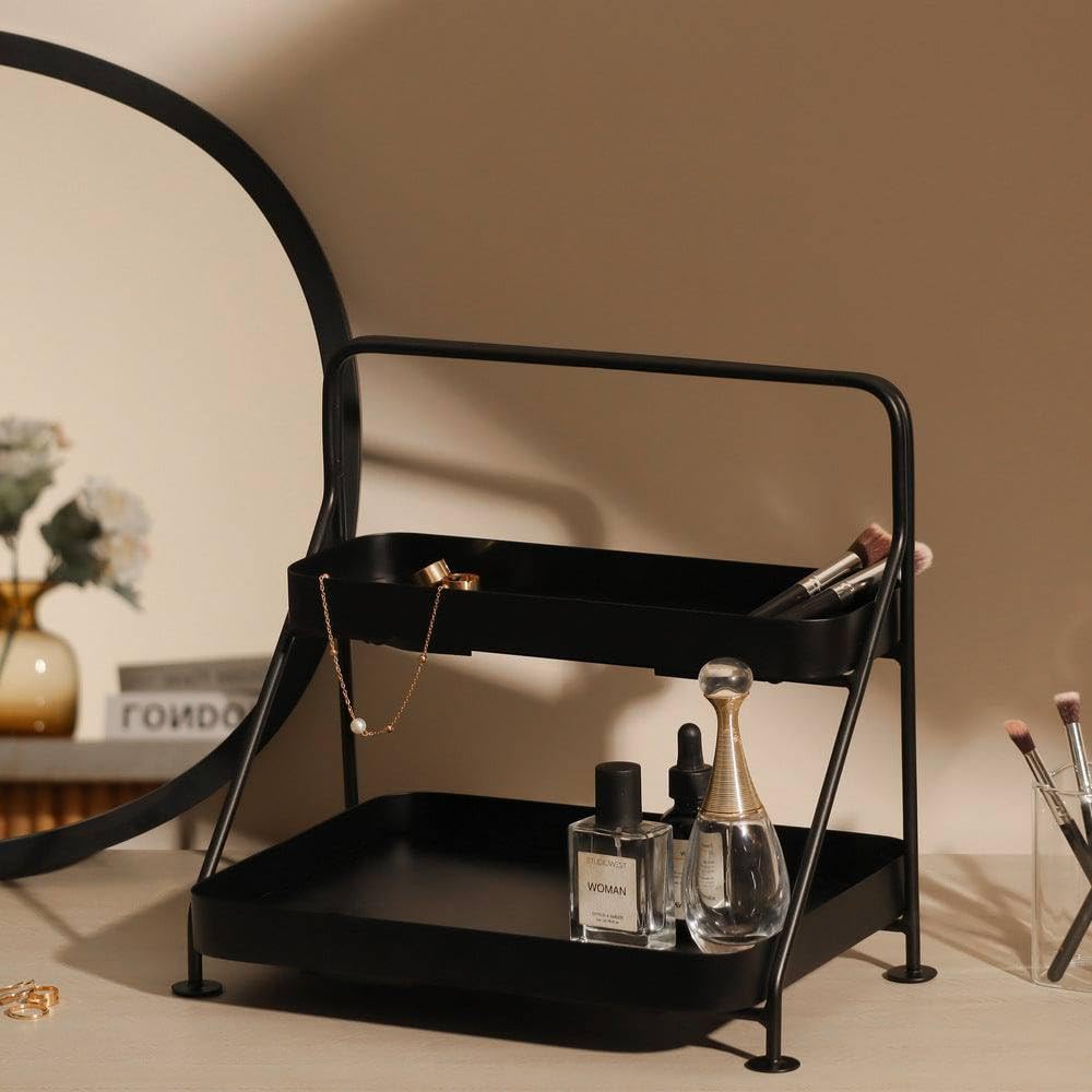 Esq Living Decorative Norman 2Tier Tray For Home Decor | Vanity Tray Organiser | Rectangular Makeup Organizer For Bedroom | Per