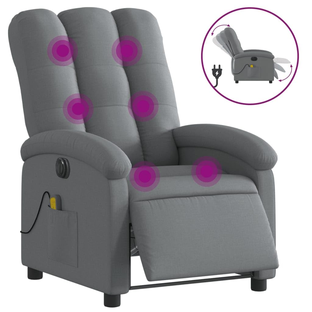 vidaXL Electric Massage Recliner Chair - Dark Gray Fabric, Motorized Recline, Vibrating Armchair, Padded Lounge Seating for Living Room