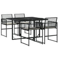 vidaXL Patio Dining Set with Cushions 5-Piece Black Poly Rattan Garden Furniture, Foldable Chairs, Glass Tabletop, UV-Resistant