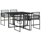 vidaXL Patio Dining Set with Cushions 5-Piece Black Poly Rattan Garden Furniture, Foldable Chairs, Glass Tabletop, UV-Resistant
