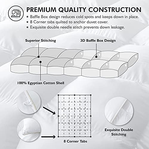 Luxurious Queen Size Goose Down Fiber Waterfowl Feather Fiber Comforter Duvet, 100% Egyptian Cotton Cover, 48 Oz. Fill Weight, B