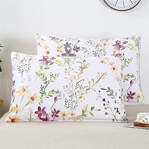 You Sa Farmhouse Floral Design Pillow Covers Colorful Shabby Flowers Print Pillowcases, Satin Cotton Fabric, Set Of 2 (Standard,