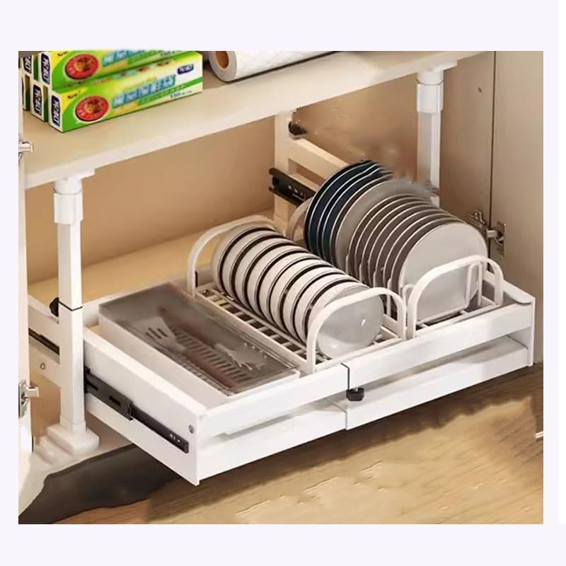 Deoxys Expandable Pull Out Cabinet Organizer, HeavyDuty Slide Rail Slide Out Drawer Organizers With Adhesive Nano Film For Pots