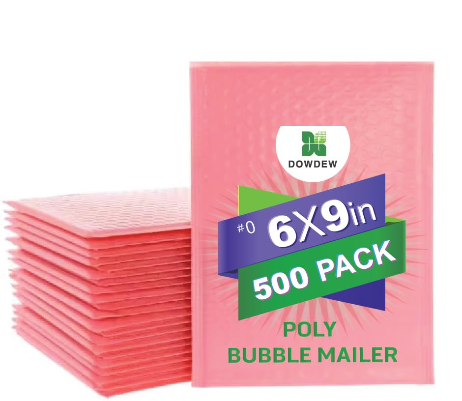 Water Resistant Bubble Envelope Mailers [500 Pack] 6 Inch X 9 Inch #0 Pink Poly Padded Shipping Envelopes Self Sealing Cushioned