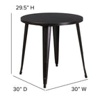 Flash Furniture Jeffrey Commercial Grade 30" Round Black-Antique Gold Metal Indoor-Outdoor Table