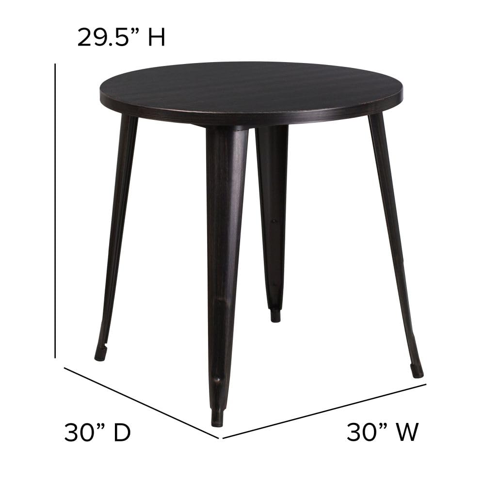 Flash Furniture Jeffrey Commercial Grade 30" Round Black-Antique Gold Metal Indoor-Outdoor Table