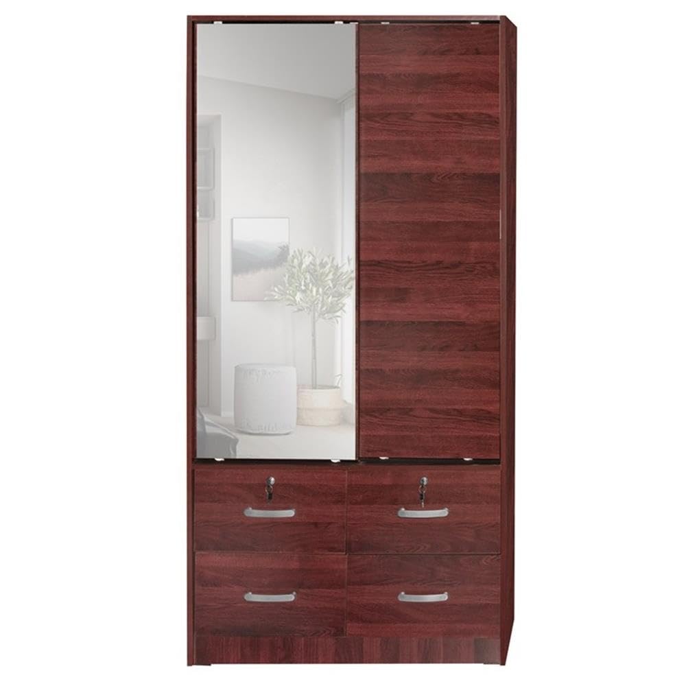 Better Home Products Carell Furniture Double Sliding Door Armoire With Mirror Natural Oak
