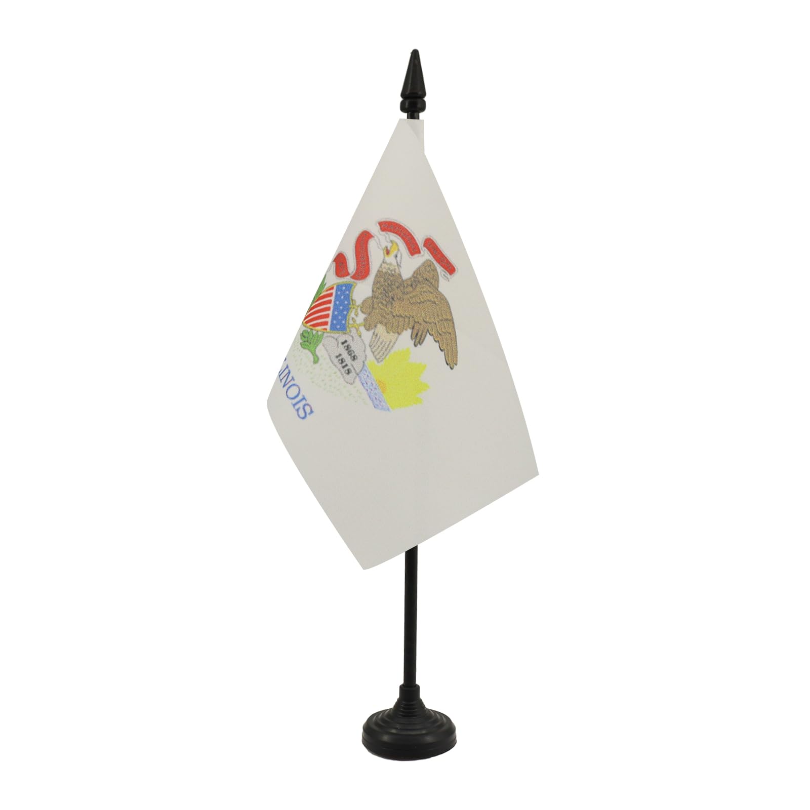 Illinois Table Flag 4' X 6' - Us State Of Illinois Desk Flag 15 X 10 Cm - Black Plastic Stick And Base - Az Flag