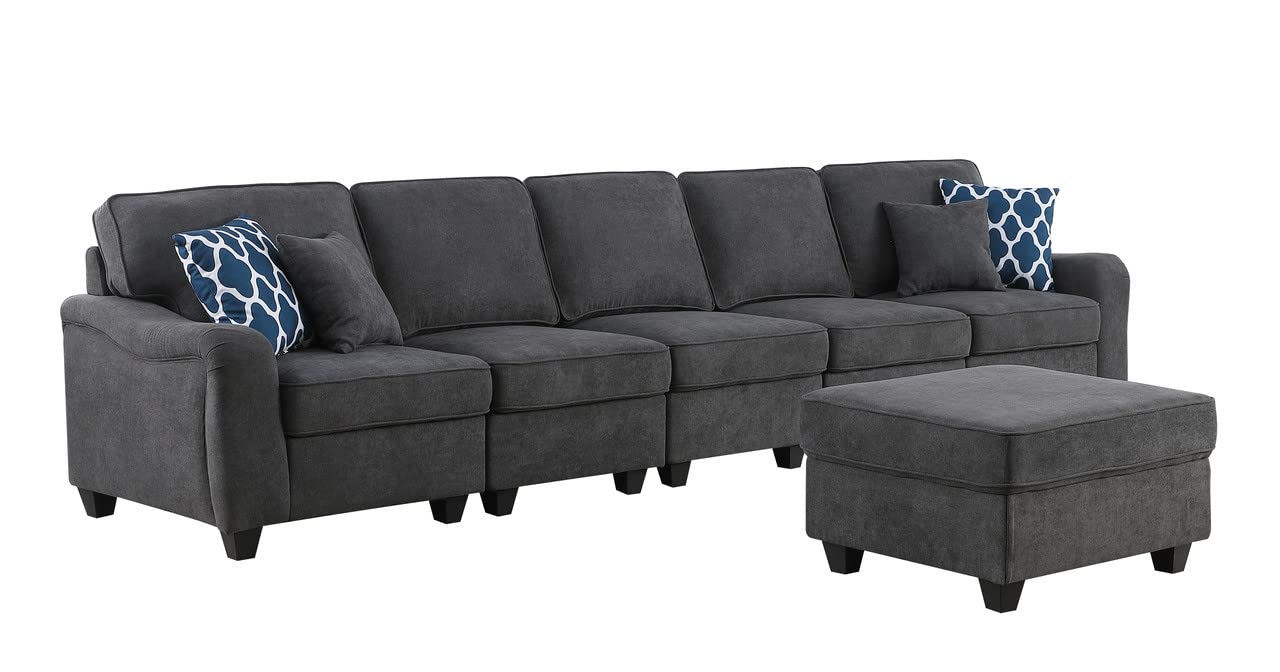 Lilola Home Leo Dark Gray Woven 6 Seater Sofa and Ottoman