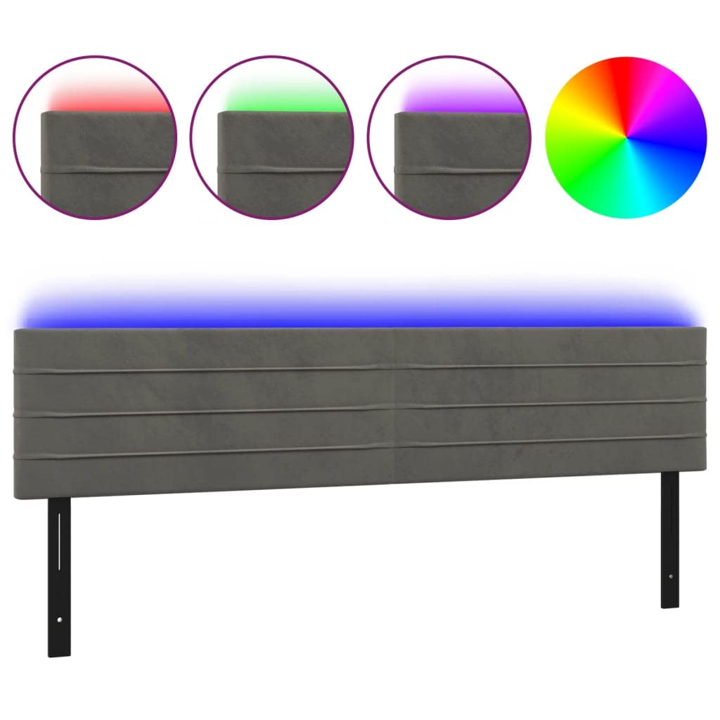 vidaXL LED Headboard, Upholstered Headboard for Bed Home, Bed Headboard with LED Light, Bedroom Furniture, Dark Gray 63"x2"x30.7"/34.6" Velvet