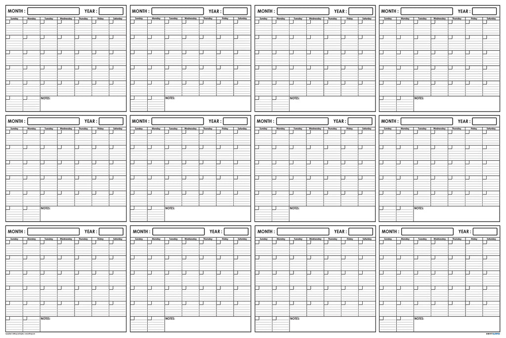 Swiftglimpse 36X48 Large Jumbo Oversized Erasable Laminated Blank Annual Yearly Wall Calendar Poster, 12 Months, Reusable For Of