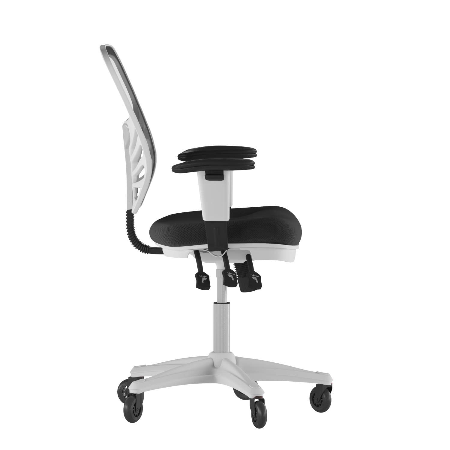 Flash Furniture Nicholas Mid-Back Multifunction Executive Swivel Ergonomic Office Chair With Adjustable Arms, Transparent Roller Wheels, And White Frame, 27&Quot;, Black Mesh