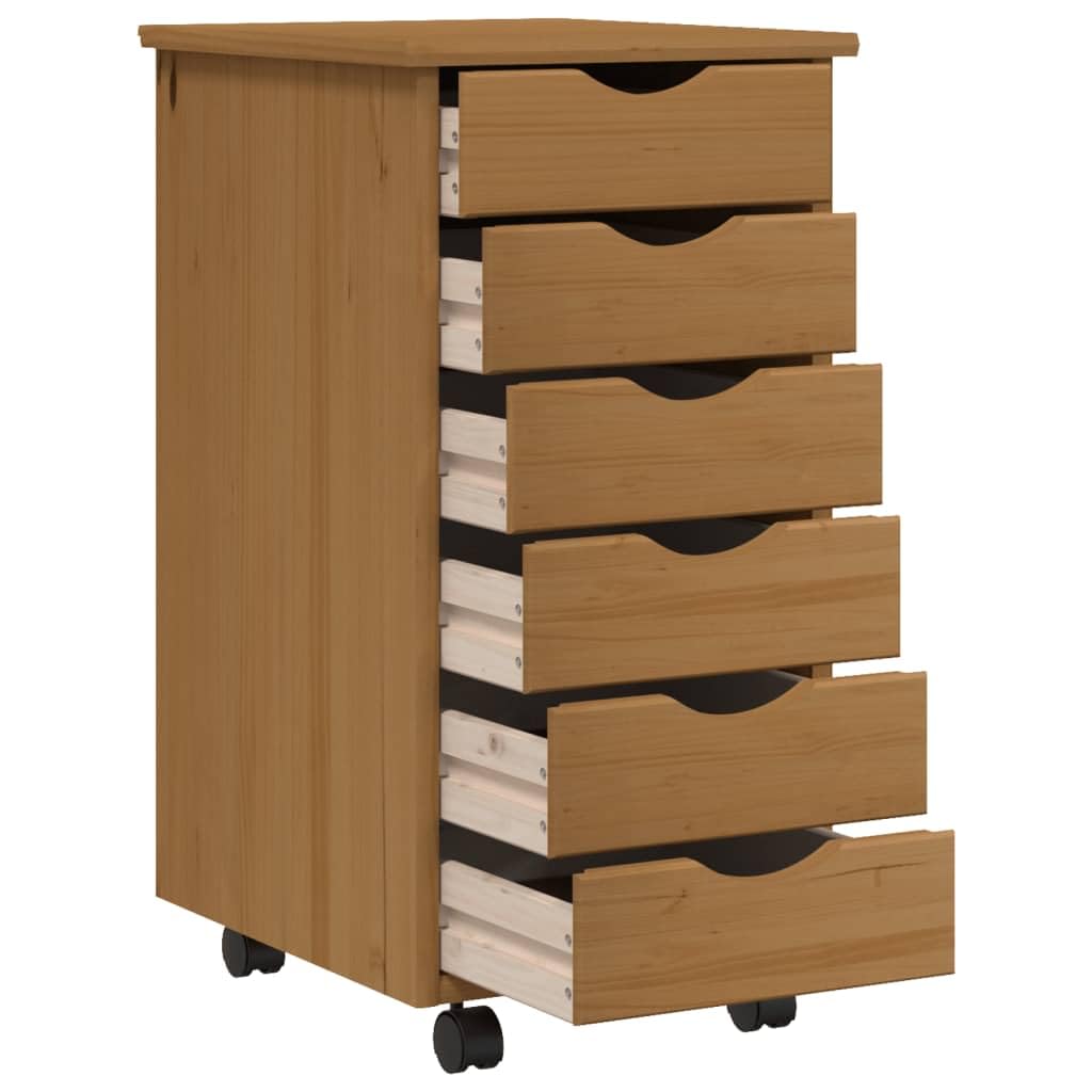 vidaXL MOSS 6-Drawer Chest, Solid Pine Wood Mobile File Cabinet, Storage Cabinet on Wheels, Chest of Drawers for Home Office, Easy Assembly & Maintenance, 13.4x15.4x25.8, Honey Brown
