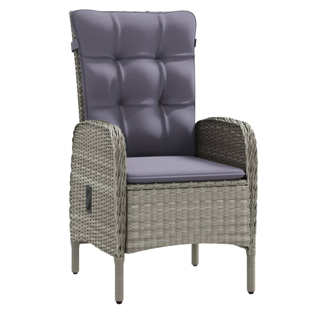 vidaXL 5 Piece Outdoor Patio Dining Set with Cushions – Versatile PE Rattan Chairs & Glass Tabletop – in Elegant Gray and Black – Sturdily Constructed with Powder-Coated Steel Frames