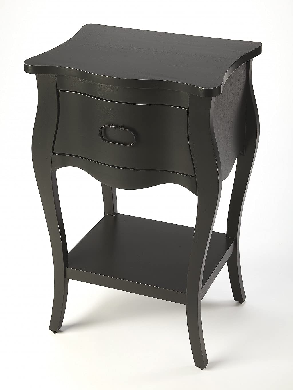 HomeRoots Mango Wood, MDF, Mindi Veneer, Iron Black Single Drawer Nightstand