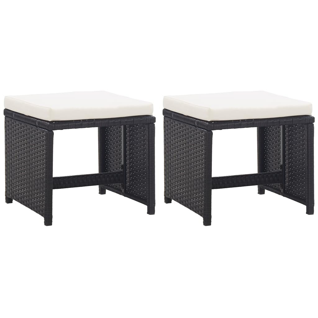Garden Stools 2 pcs with Cushions Poly Rattan Black