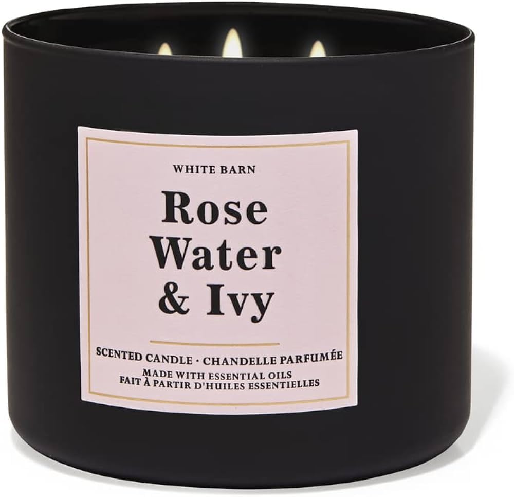 Bath & Body Works, White Barn 3-Wick Candle w/Essential Oils - 14.5 oz - New Core Scents! (Rose Water & Ivy)
