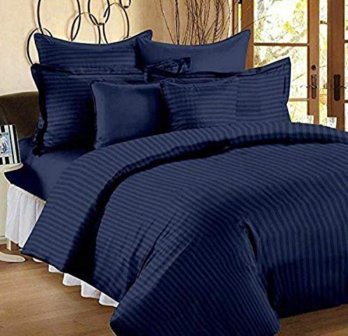 Home Stylish 400Tc Microfiber Satin Stripe Cotton Ac Comforter Only Double Navy Blue
