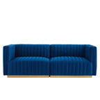 Modway Conjure Channel Tufted Performance Velvet Loveseat in Gold/Navy