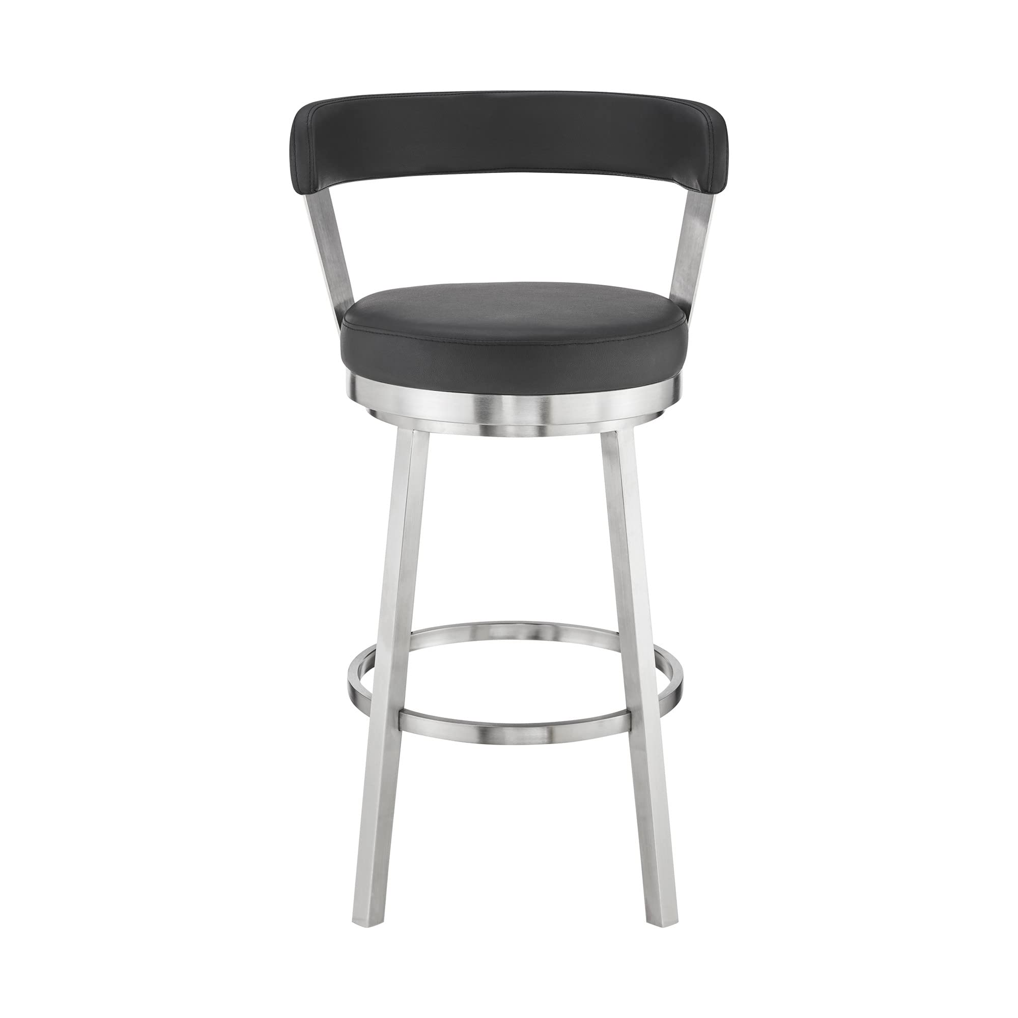 HomeRoots 26' Chic Black Faux Leather with Stainless Steel Finish Swivel Bar Stool