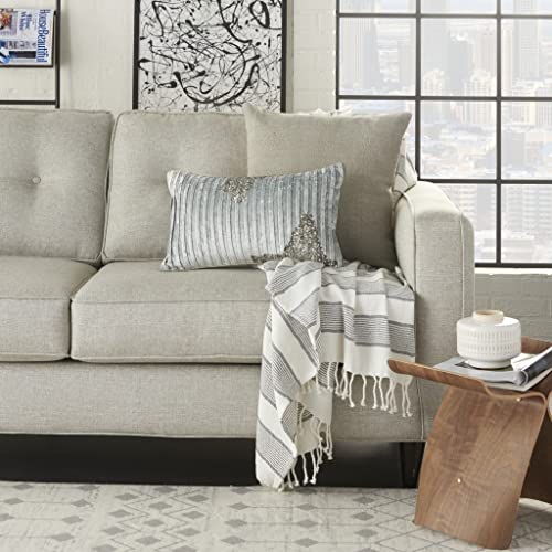 HomeRoots Grey Cotton Periwinkle Embellished Lumbar Pillow