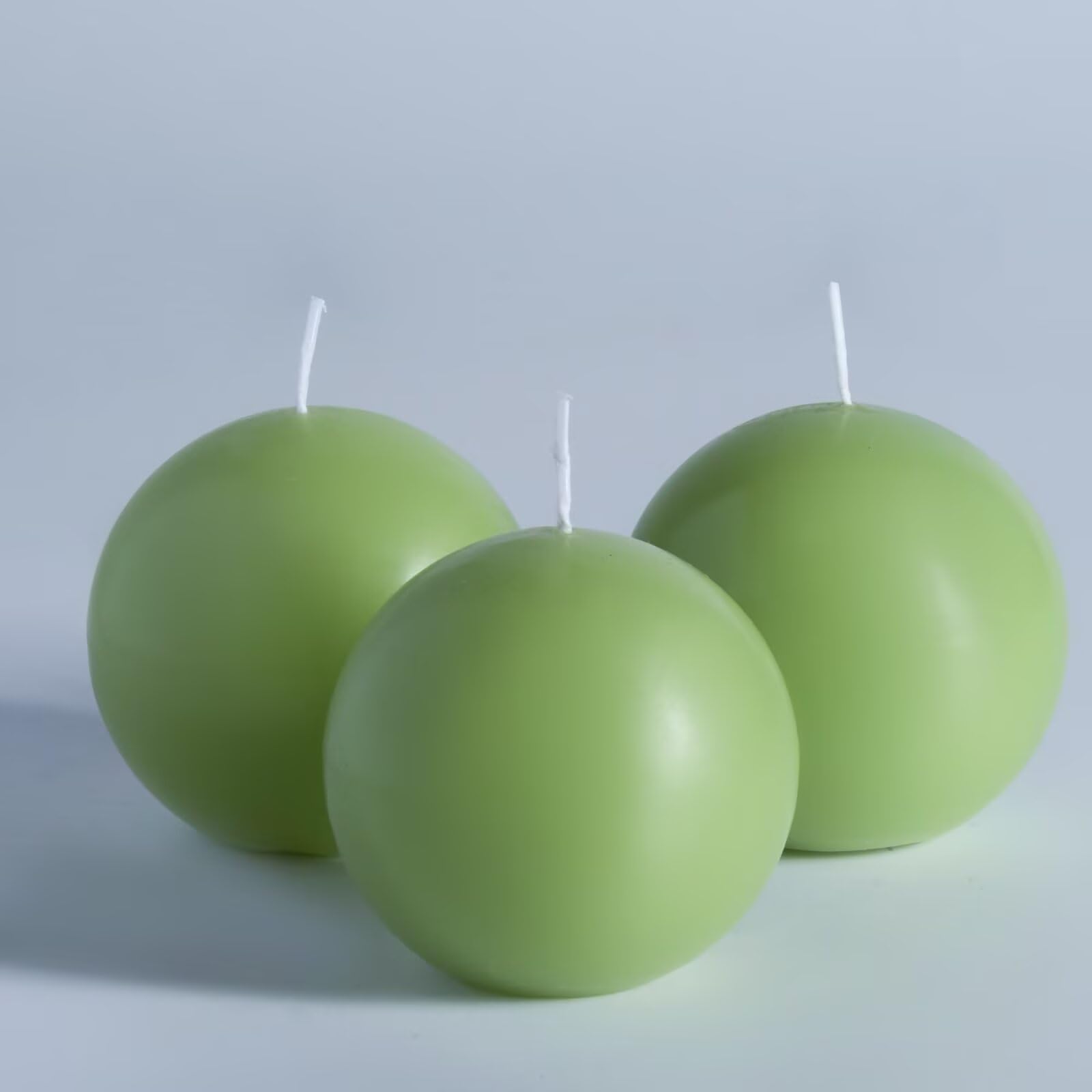 MOZEAL Hand-Poured, 3 Inch Green Round Ball Candles - Elegant Green Round Pillar Candles Set of 3, Dripless, Unscented, Smokeles