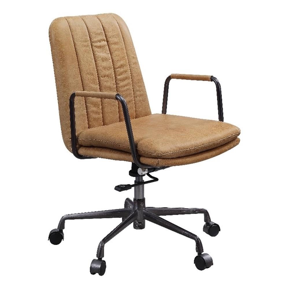 Acme Eclarn Leather Adjustable Height Swivel Office Chair in Brown