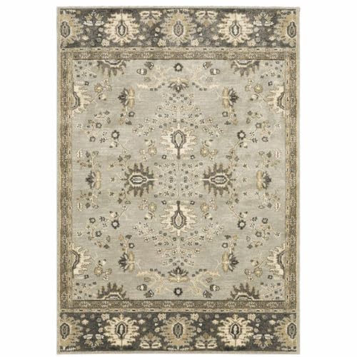 HomeRoots 508849 8 x 11 ft. Gray Brown Tan & Beige Oriental Power Loom Stain Resistant Rectangle Area Rug