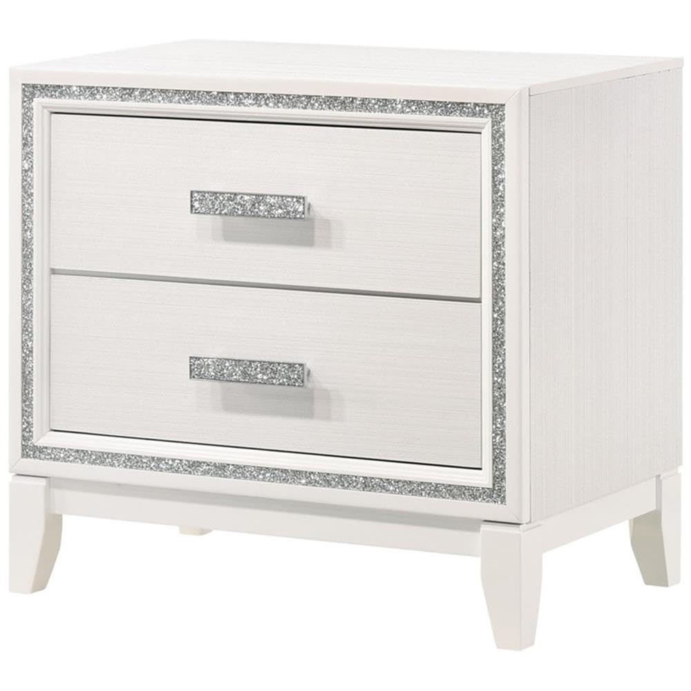 Acme Haiden Wooden Rectangular 2-Drawer Nightstand with Silver Trim in White