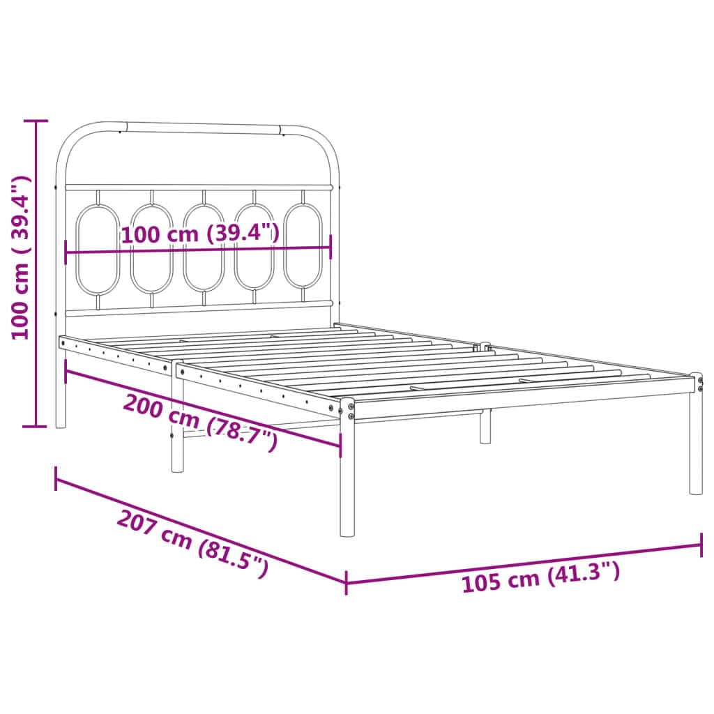 vidaXL Metal Bed Frame with Headboard - Black Single Bed - 39.4&quot;x78.7&quot; - Sturdy Steel Construction with Extra Storage and Back Support